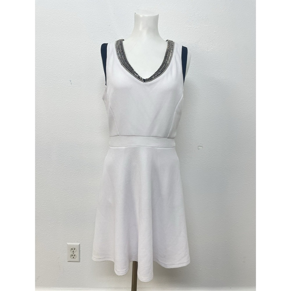 Xoxo Metal Beaded Womens A-Line Dress With Pockets Lined SZ M Flare White/Black - Picture 5 of 16